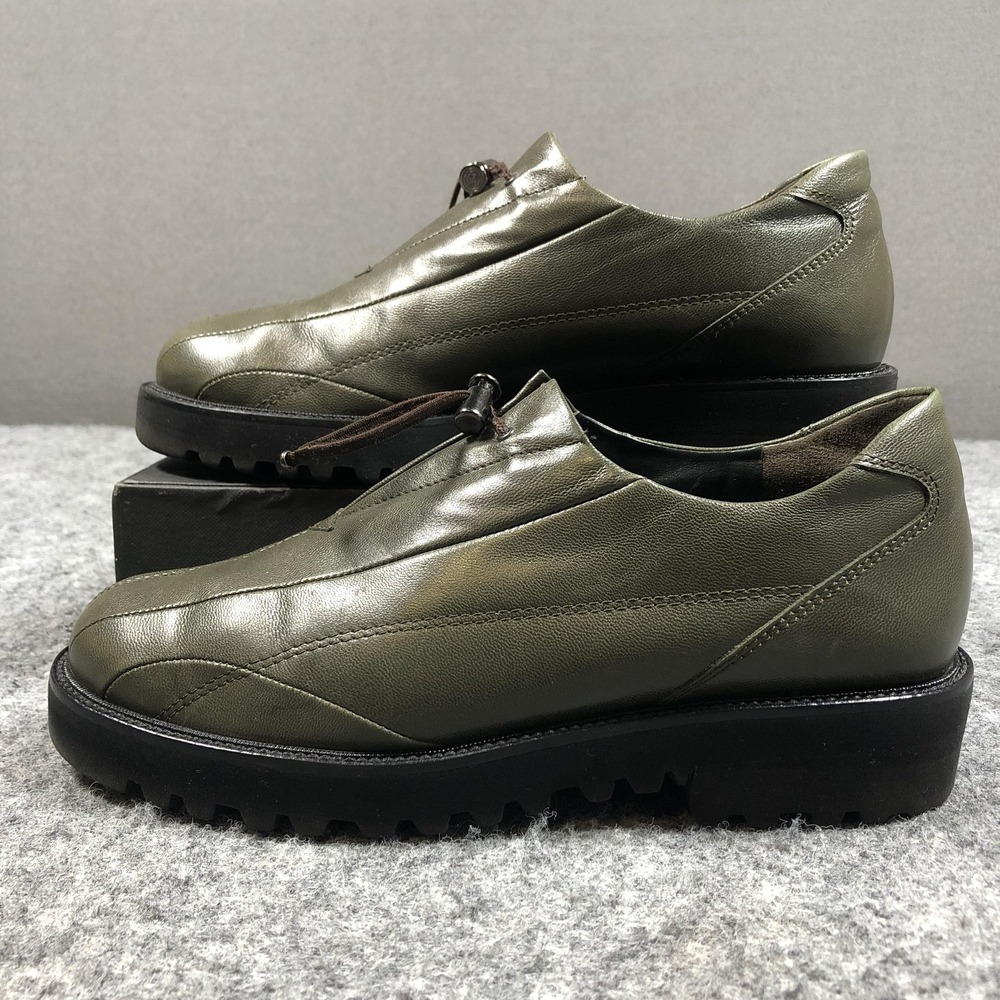 Paul Green Shoes Womens Size 7.5 Green Leather Lace Up Oxford Vibram Comfort - Picture 3 of 16